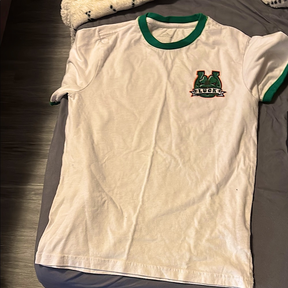 White and Green Ringer T-Shirt with Logo